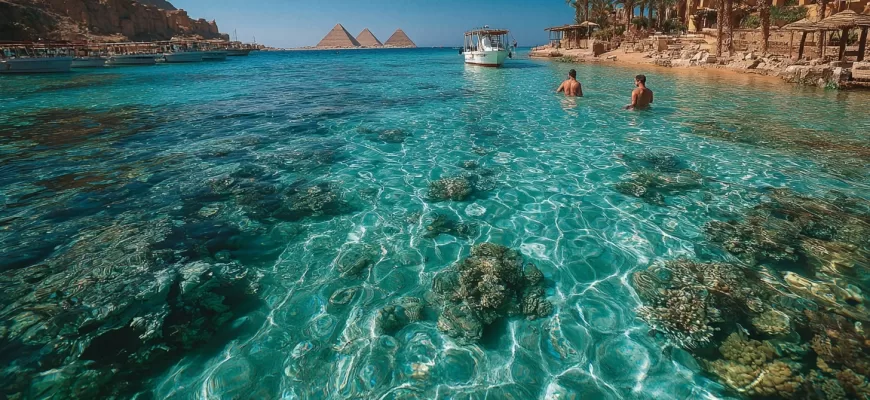 Отдых в Египте в марте: туристы на пляже у Красного моря, Шарм-эль-Шейх.